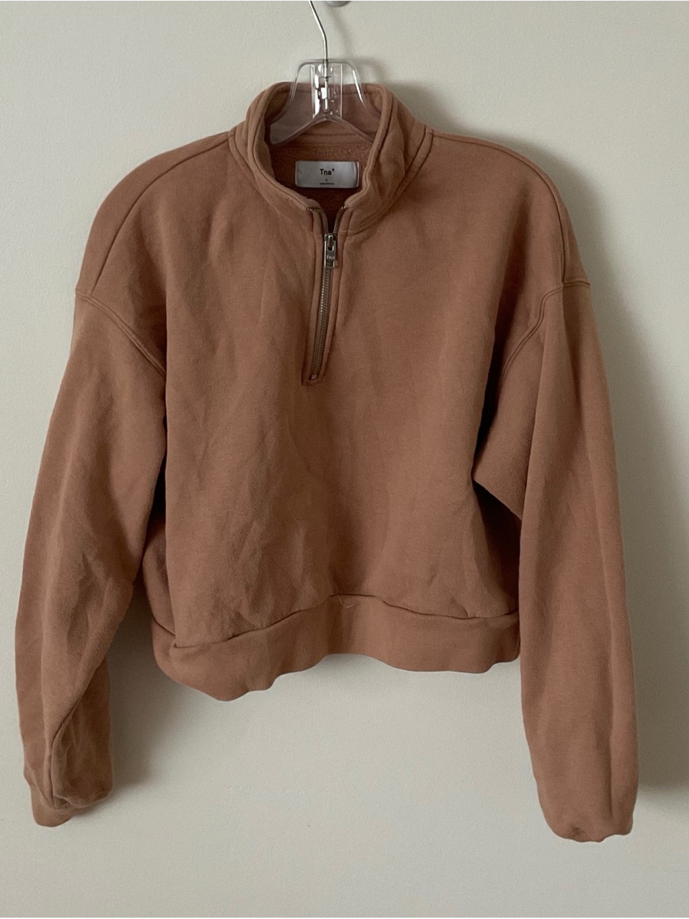 Aritzia Tna Warm-Up Crop Sweatshirt Perfect 1/4 Zip Brown Large Athleisure Comfy